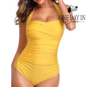 Smismivo Retro Halter One Piece Swimsuit Size L